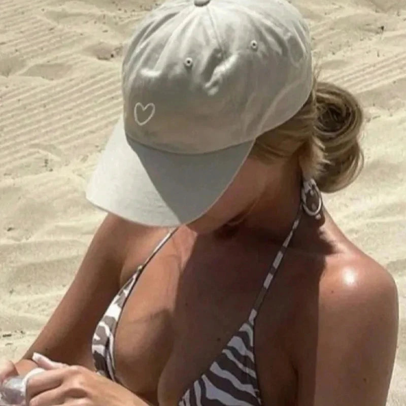 Hand Drawn Heart Hat Women Embroidered Baseball Cap