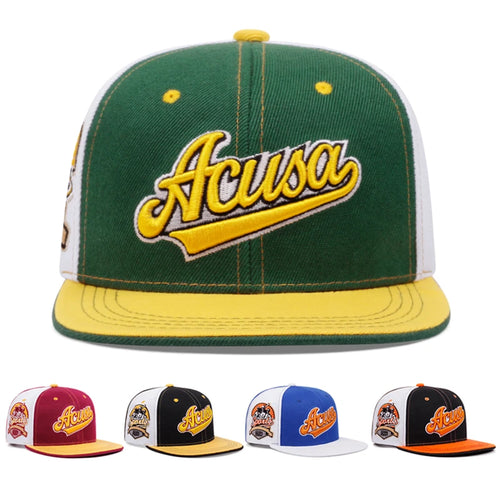 Acusa Color blocked Flat brimmed Hat Men's Trendy Baseball Hat Hip Hop Hat Women's