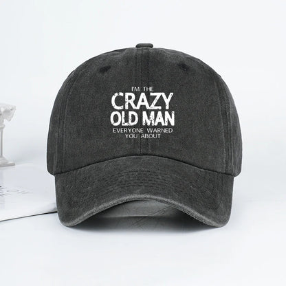 Funny "Crazy Old Man" Print Washed Baseball Cap