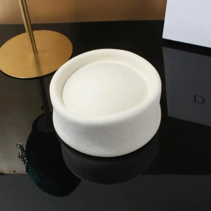 Women Wool Felt Berets Hat Vintage Hard Top Concave Top Fedoras Hats