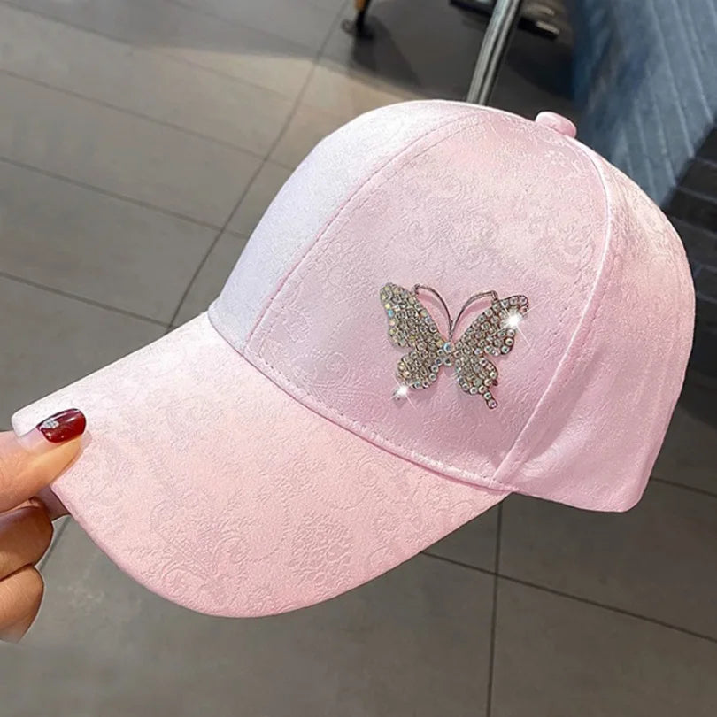 Rhinestone Butterfly Baseball Cap Women's