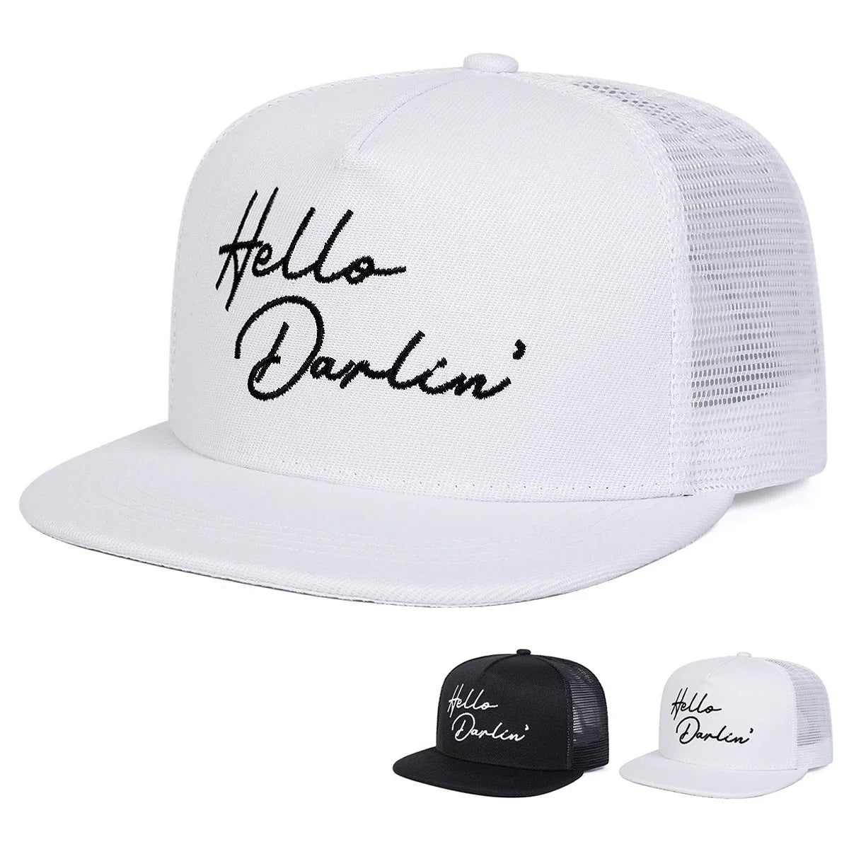 Unisex Hello Darlin Embroidery Hip Hop Net Hats Outdoor Adjustable Sports Casual Sunscreen Hat
