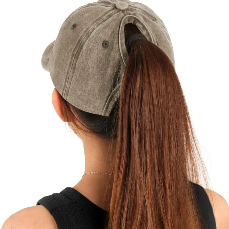 Retro Washed Little Heart Embroidered Ponytail Baseball Cap