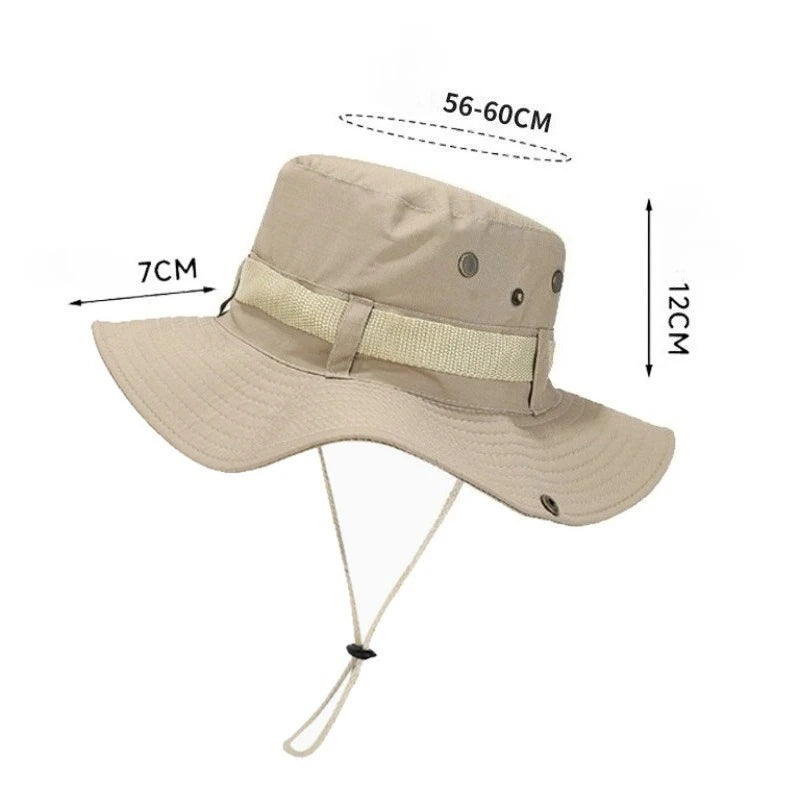 Summer Men Bucket Hat Outdoor UV Protection Wide Brim Panama Safari Hunting Hiking Hat