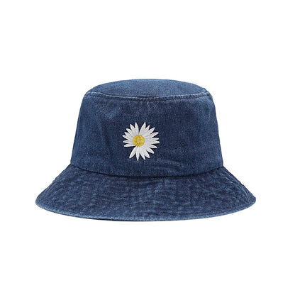 Korean Daisy Embroidery Bucket Hat Women Men