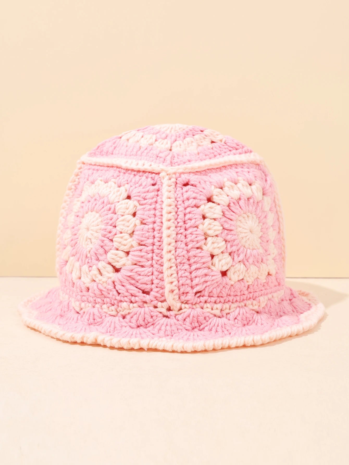 1PC Handmade Crochet Vintage Bucket Hat - Geometric Patch Super Soft and Warm
