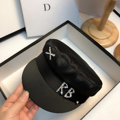 Brand Designer Satin Diamond R B Letter Newsboy Caps Women Flat Hat