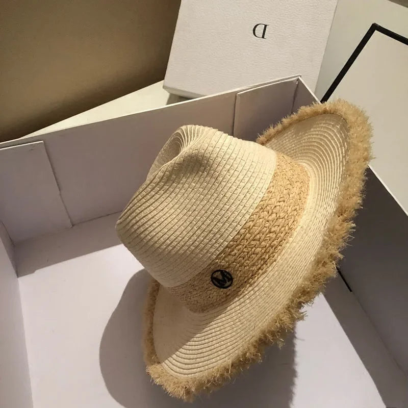 New Raffia Beach Hat For Women, Sun Protection Wide Brim Summer Vacation Hat