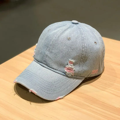Retro Solid Color Denim Baseball Cap Personalized Fashion Hole Do Old Cap