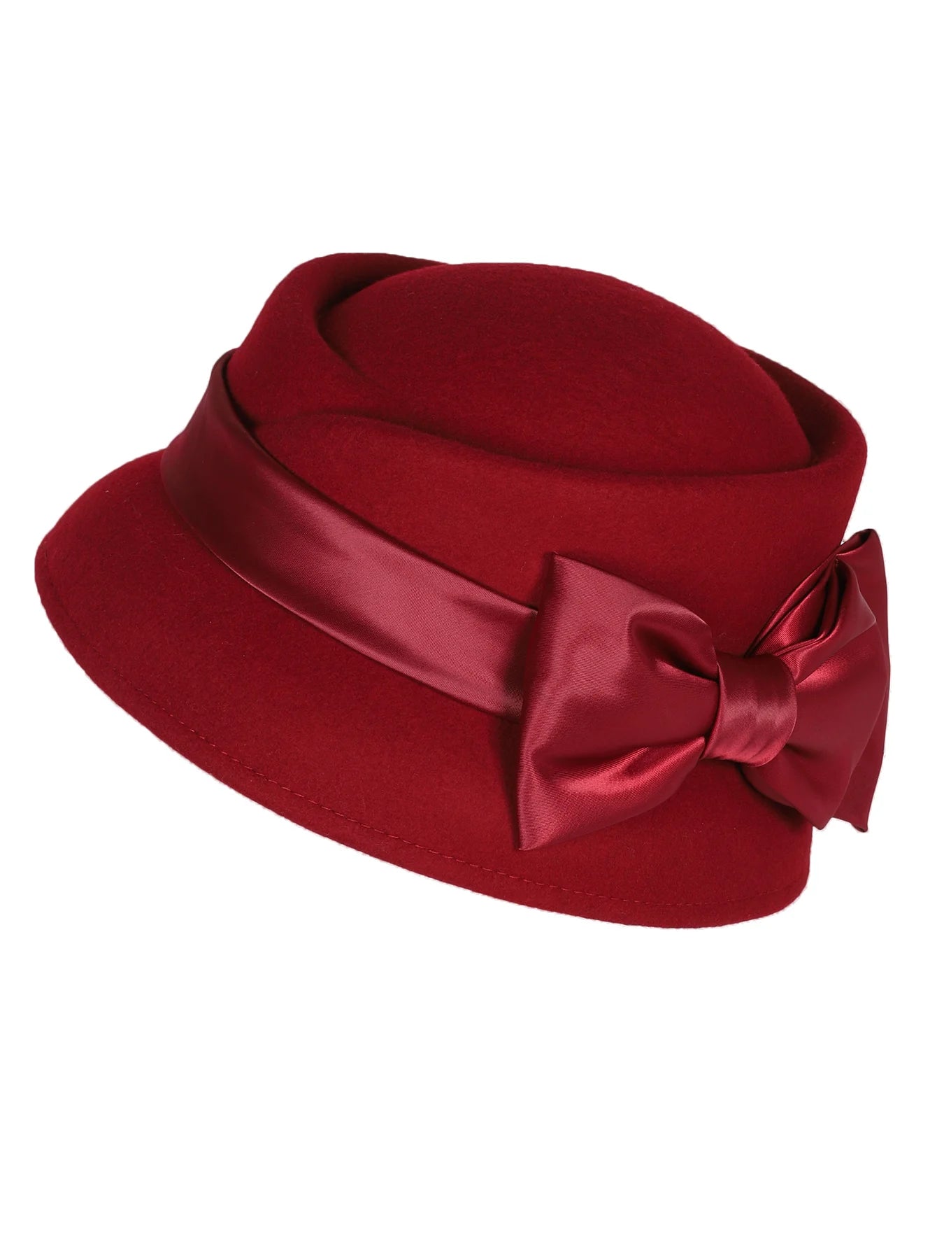Elegant Wool Felt Fedoras Hat With Ribbon Bowknot Formal Church Wedding Cloche Hats