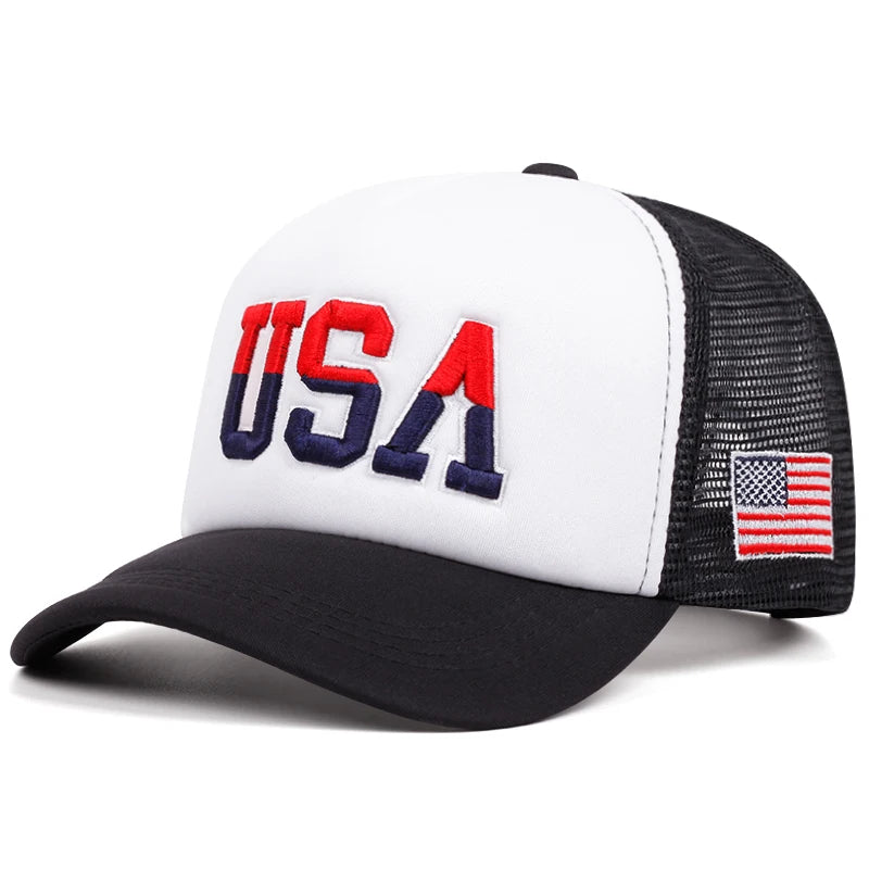 New Cotton Mesh Hat USA Side Embroidered American Flag Fashionable Hip Hop Hat