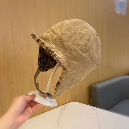 Retro Earmuffs Cap Double-Sided Wearable Leopard Print Ski Hats