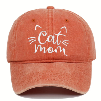 Ladies Embroidered Cat Mom Baseball Cap