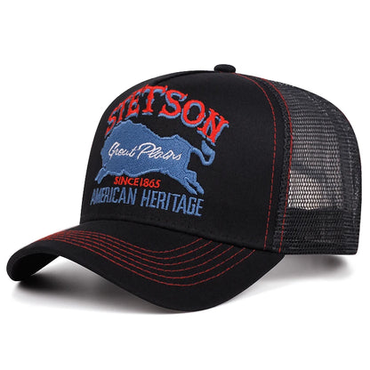 Personalized Truck Hat Station Blue Bull Mesh Hat Men's Street HipHop Hat Women's