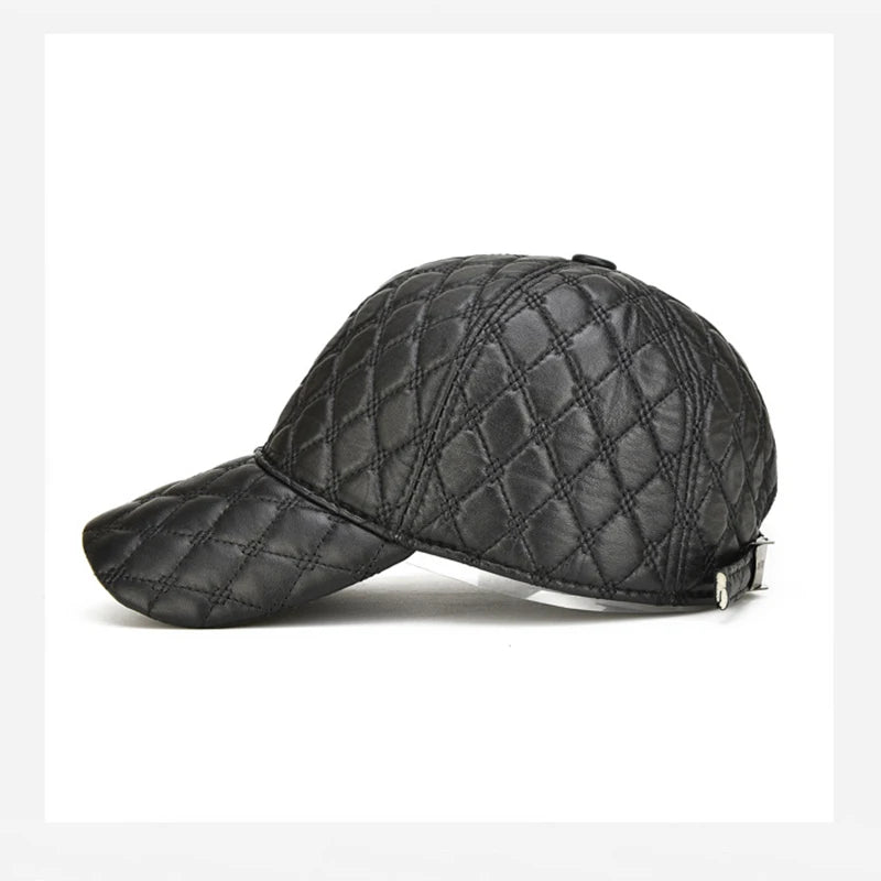 2026 Spring Genuine Sheepskin Leather Black Baseball Caps