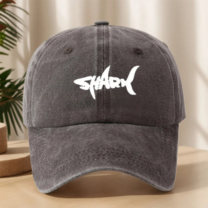 Men's Shark Patterned Baseball Cap with Washed Retro Design