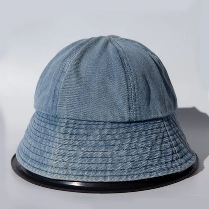 Retro Washed Denim Bucket Hat Women Men Unisex Round Top Fisherman Cap