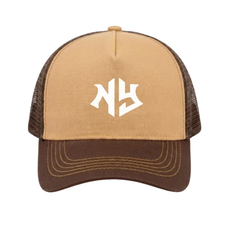 NEW YORK Printed Trucker Mesh Hat Adjustable Snapback Dad Hat Breathable Outdoor Sun Baseball Cap