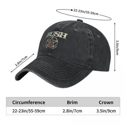Rush Band Unisex Baseball Cap, Washed Cotton, Tattoo Design, Sports Style