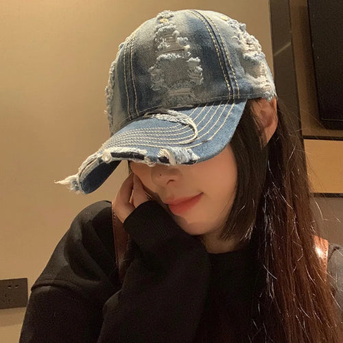 Washed Denim Baseball Cap Women Men