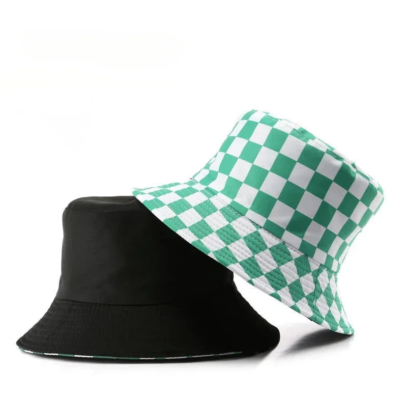 Double Sided Plaid Bucket Hats for Women and Men
