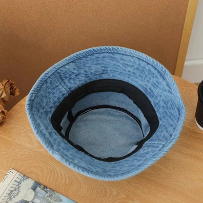 Solid Color Denim Bucket Hat Women Retro Washed