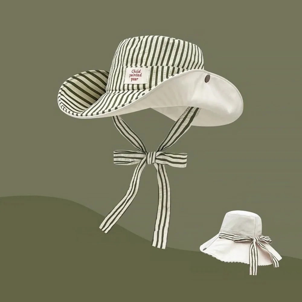 Fashion UV Protection Bucket Hat Striped Wide Brim Fishermen Cap