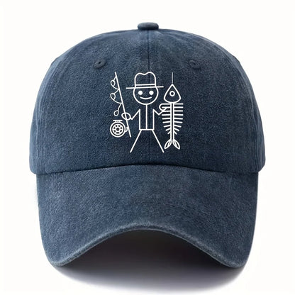 Printed Cartoon Man Fishing Baseball Cap, Outdoor Curved Brim Cap