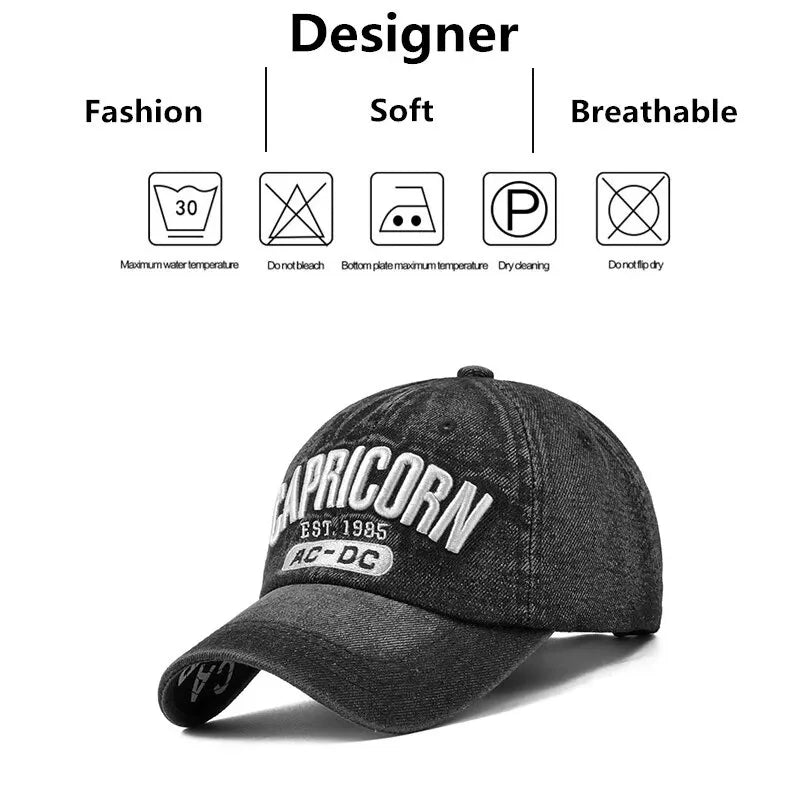 Unisex Capricorn Letter Embroidery Wash Baseball Caps