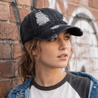 Vintage Ripped Washed Denim Baseball Cap