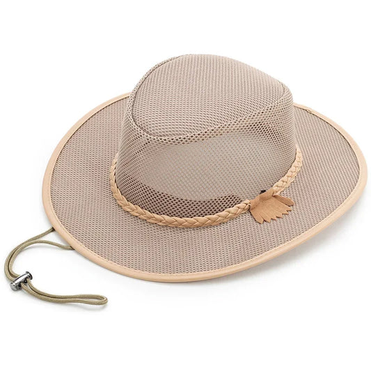 Spring/Summer Men's Wide Brim Sun Hat, Breathable Mesh Cowboy Hat