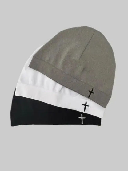 Cross Embroidered Skull Cap Thin Beanie Soft Breathable Stretch Hat For Men, Women