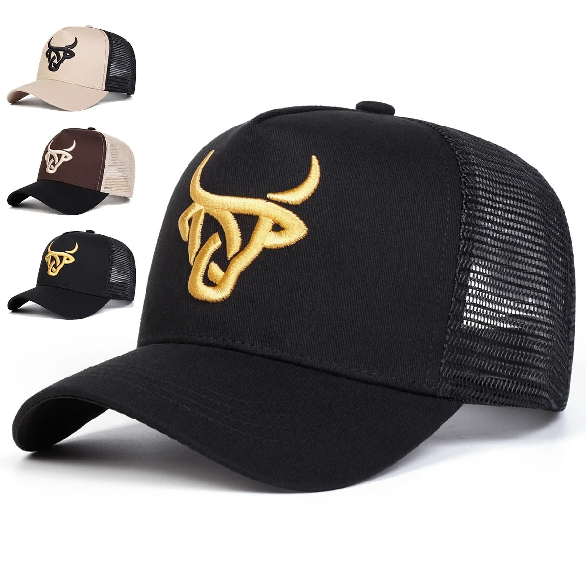 Unisex Ox Head Embroidery Baseball Net Caps Spring Summer