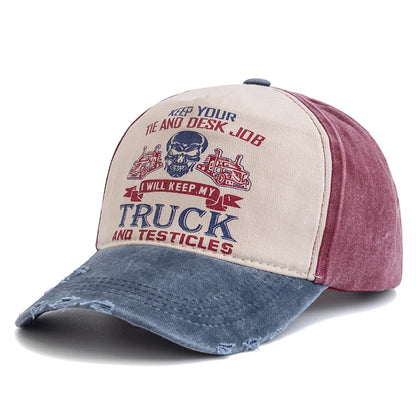 Unisex Washed Cotton Cap Skull Print Distressed Baseball Cap Men Women