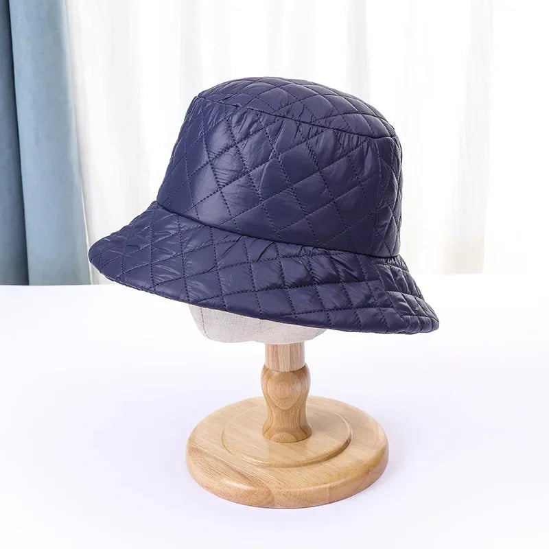 Winter New Ultra Light Down Cotton Rhombus Fisherman Hat  Cap Cotton Jacket Warm Korean Casual y2k Pot Hat