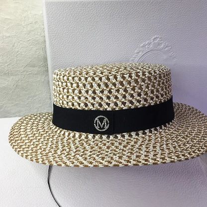 Women's Elegant Houndstooth Sun Hat - Wide Brim UV Protection Beach Hat