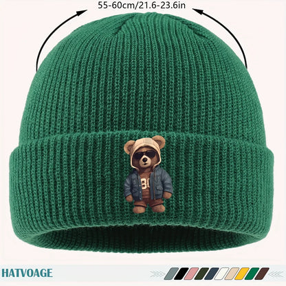 Fun "Bear" Printed Beanie, Unisex Street Skate Hat