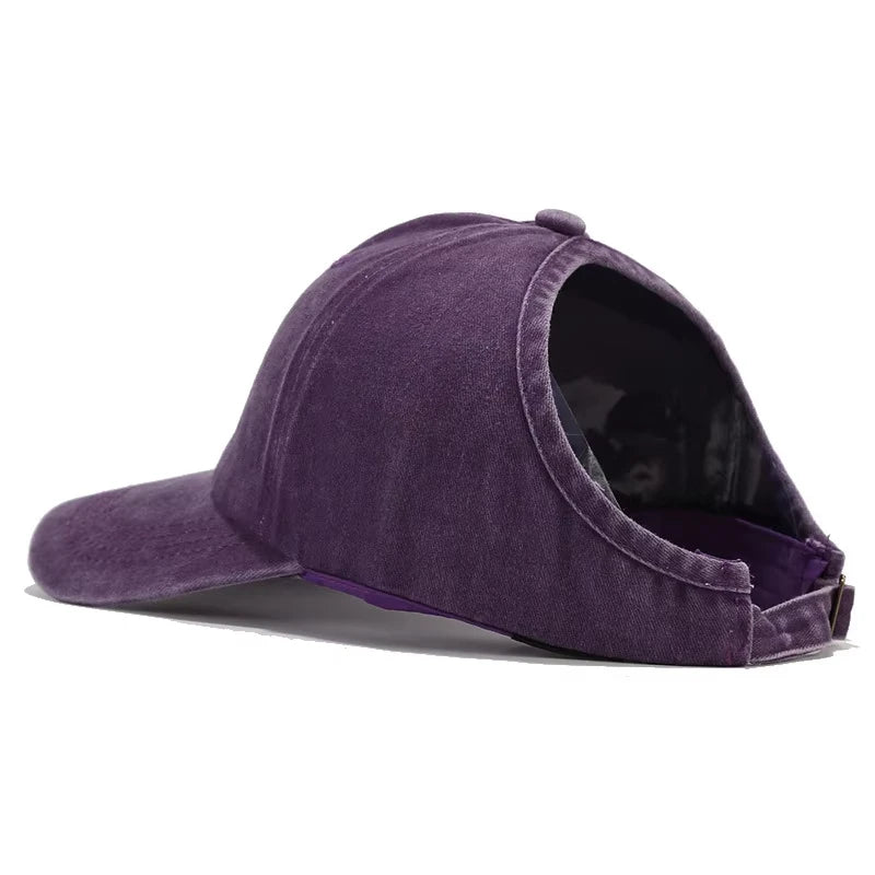 Retro Washed Little Heart Embroidered Ponytail Baseball Cap