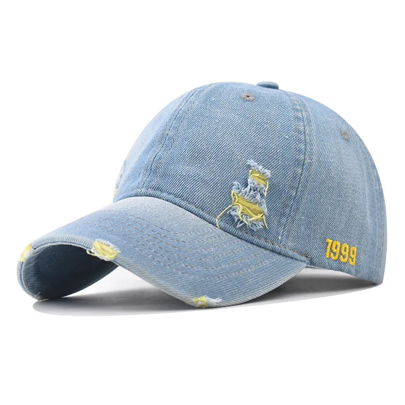 Women's Rainbow Denim Distressed Baseball Cap
