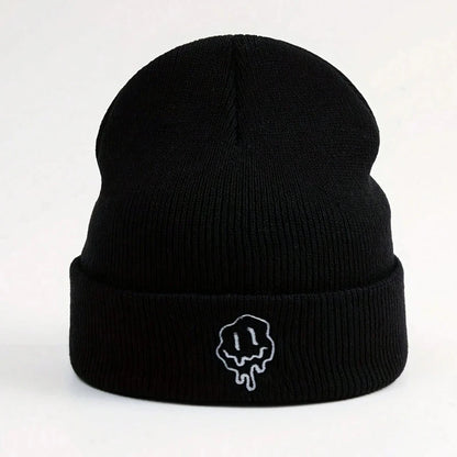 Funny Embroidered Melted Smiling Face Men's Knitted Brimless Hat