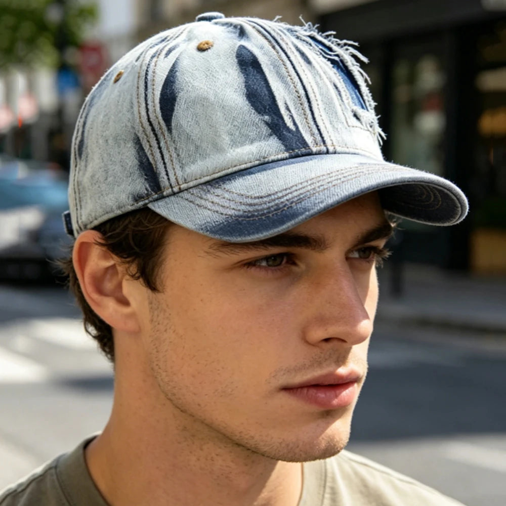 Men's Vintage Distressed Denim Baseball Cap