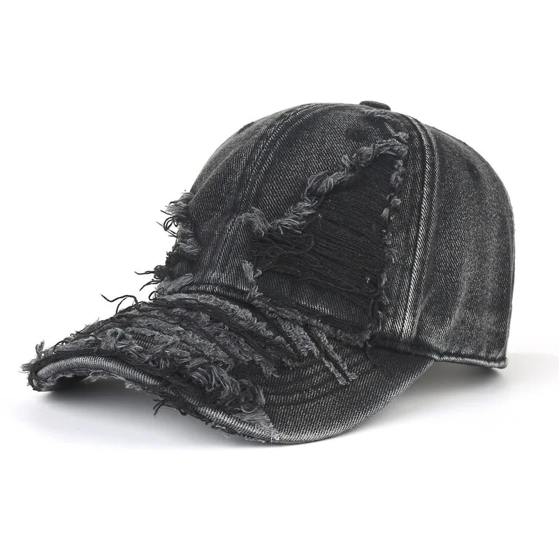 Men's And Women's Ripped Frayed Washed Denim Baseball Cap