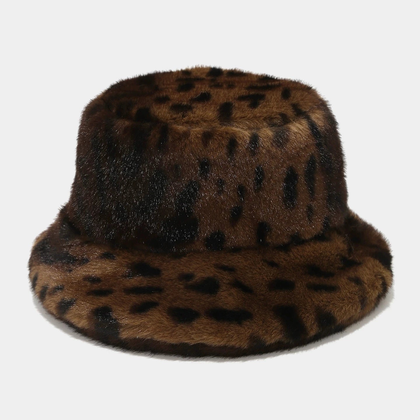 Women Leopard Print Fur Hat Thickened Winter Warm Fisherman Hat
