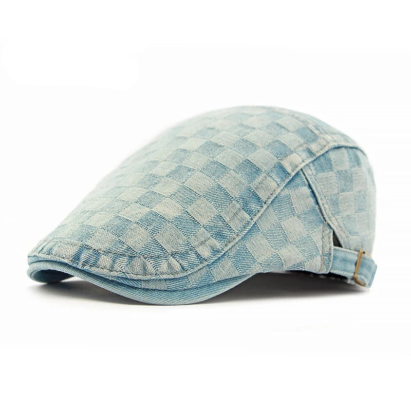 Plaid Berets Hat Men And Women Washed Denim Visors