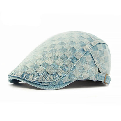 Plaid Berets Hat Men And Women Washed Denim Visors