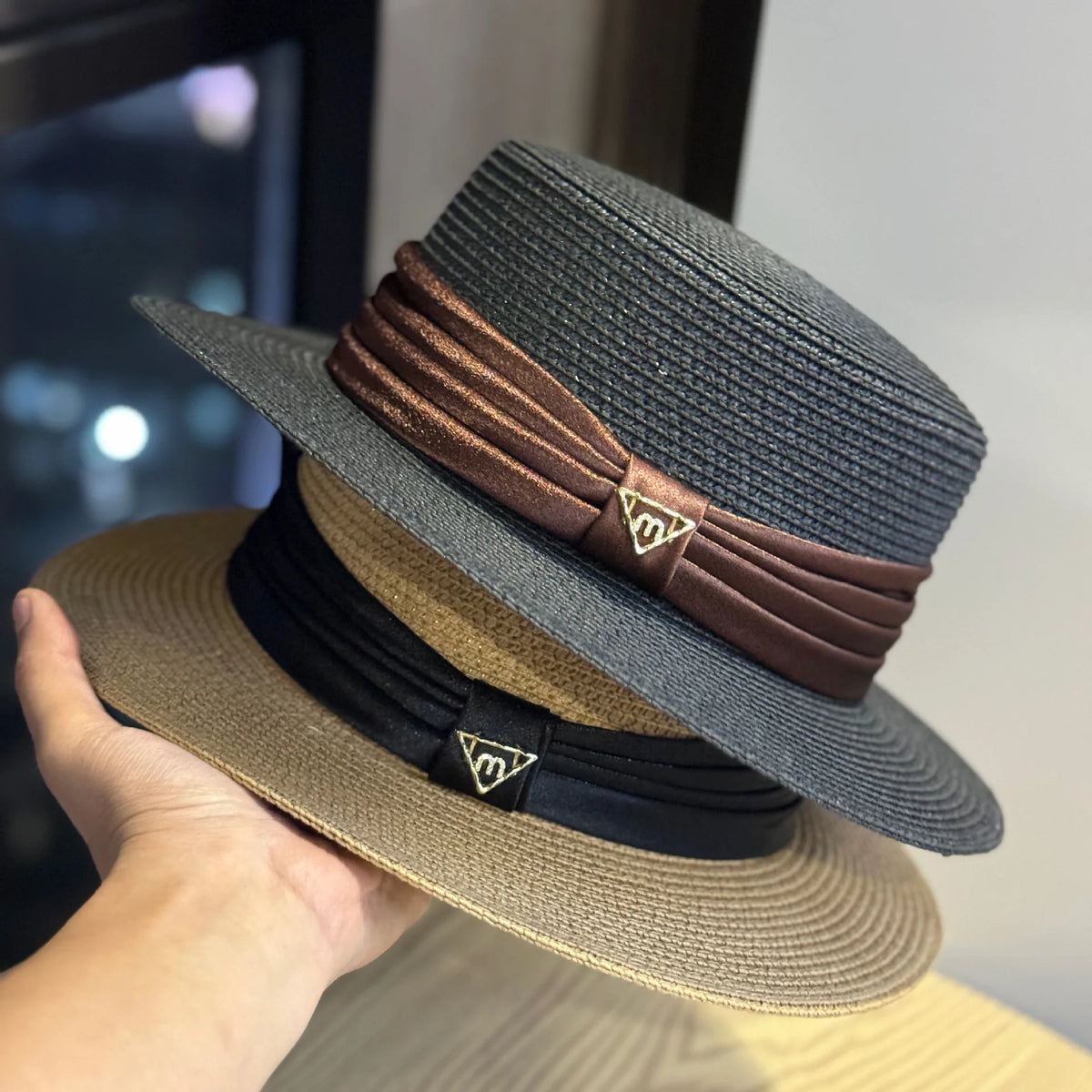 2026 French Style Flat Top Straw Sun Hat