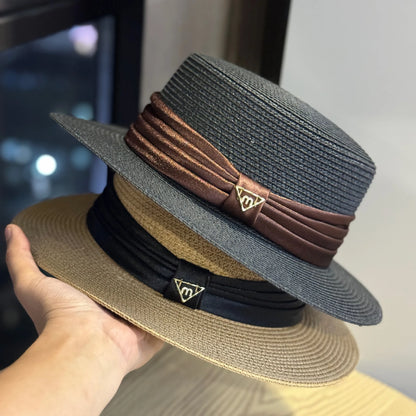 2026 French Style Flat Top Straw Sun Hat