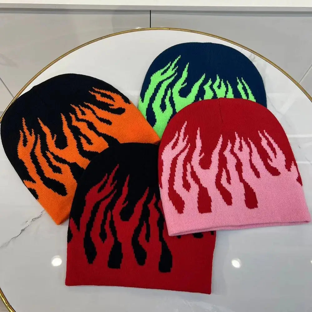 Gothic Flame Knitting Cap Hat Wool Acrylic Y2k Beanie