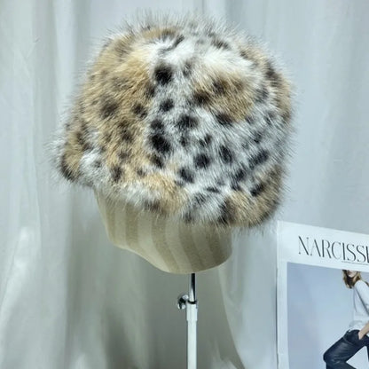 Leopard Print Plush Faux Fur Warm Hat