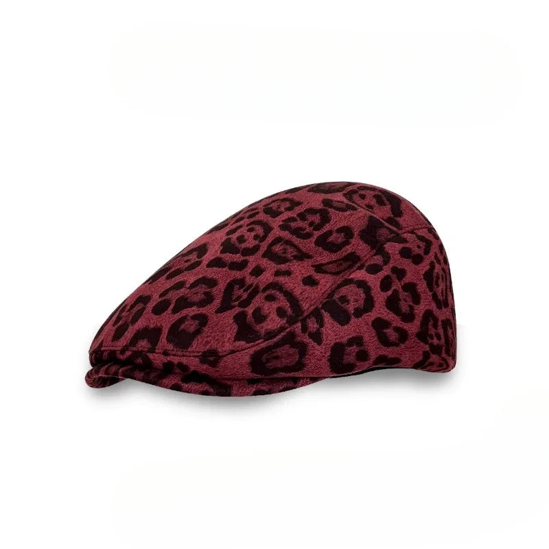 American Retro Leopard Forward Hat Wide Brim Warm Painter Cap